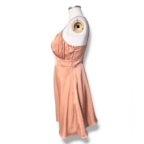 ENDLESS BLU Satin Ruched Mini Skater Dress in Apricot Orange Size Medium - Picture 6 of 11